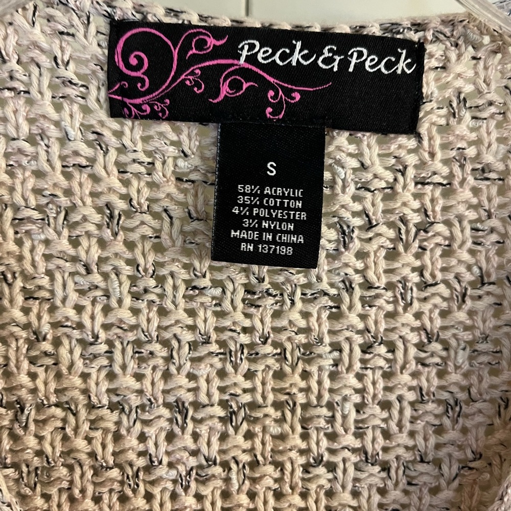 Peck & Peck Women’s Sweater Cardigan Fringe Trim Neutral Long Sleeve Small Knit - Picture 5 of 8